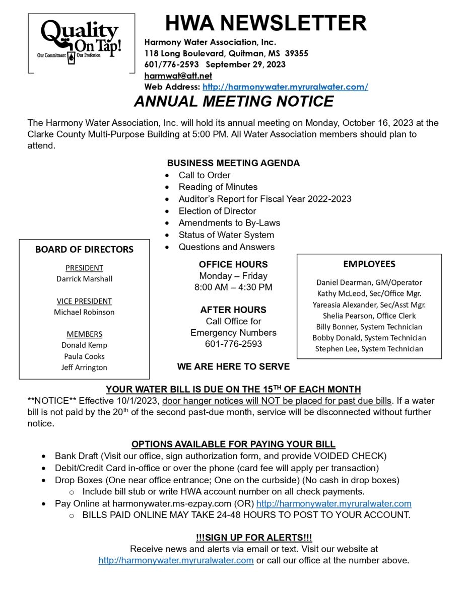 Annual Meeting Notice 10/16/2023
